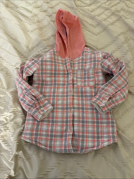 Buffalo David Bitton Other - Buffalo Dave Bitton Kids Pink and Grey Plaid Hooded Button-Up Sherpa Shacket